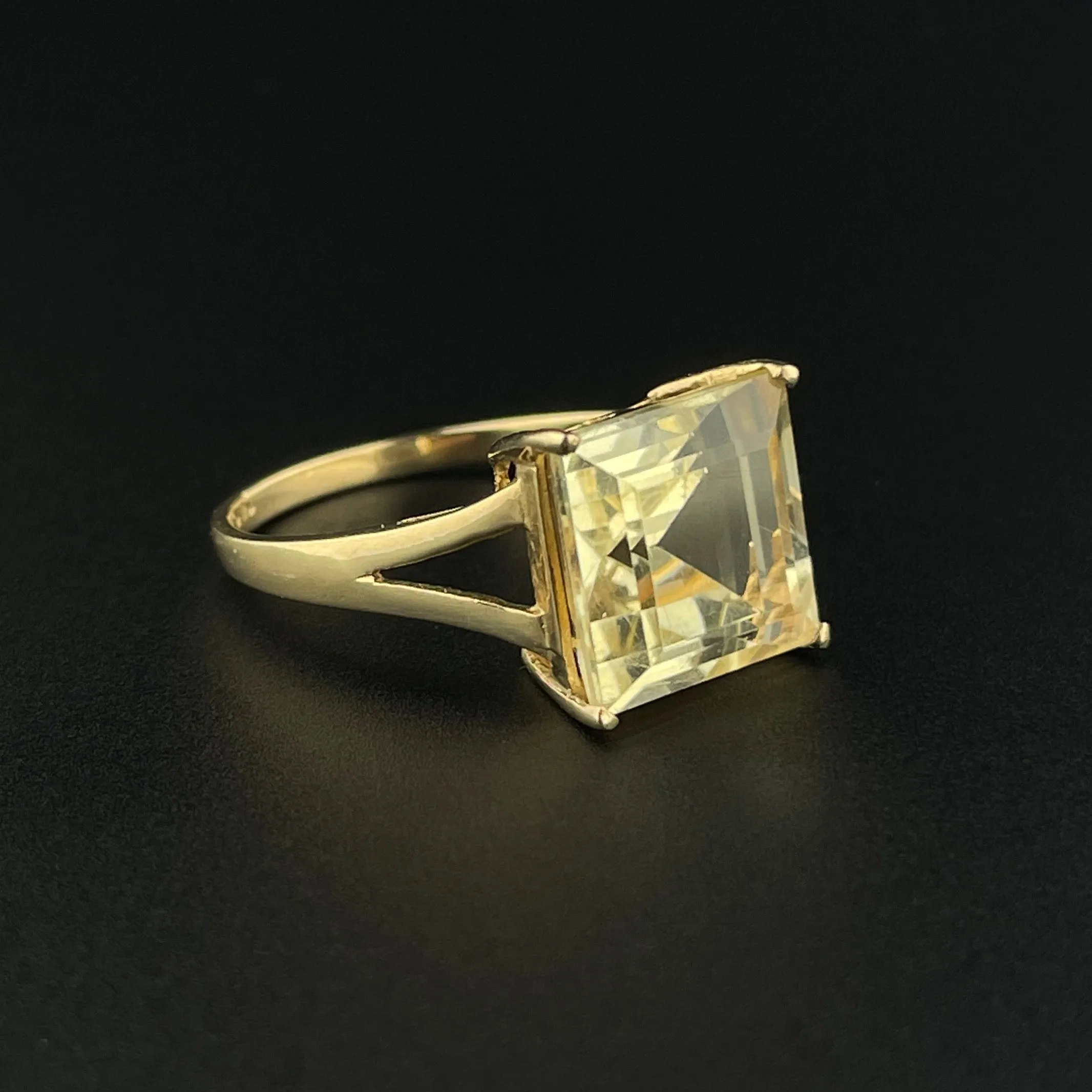 10K Gold 5CTW Princess Cut Citrine Statement Ring, Sz 7