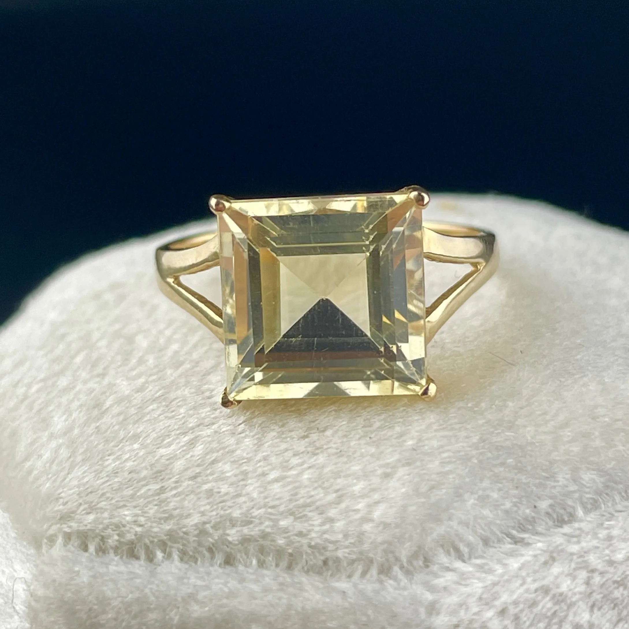 10K Gold 5CTW Princess Cut Citrine Statement Ring, Sz 7