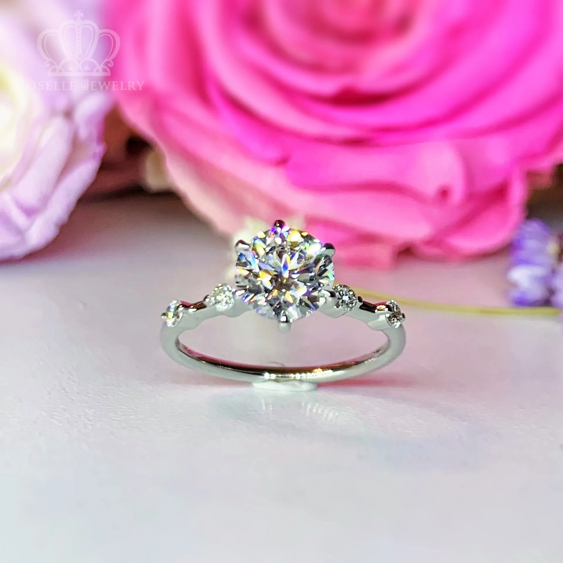 1.21CTW Lab Grown Side Stone Diamond Engagement Ring - LGR015