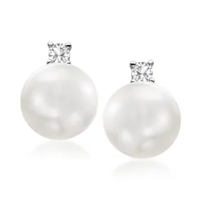 14K Freshwater Pearl and Lab Grown Diamond Stud Earrings