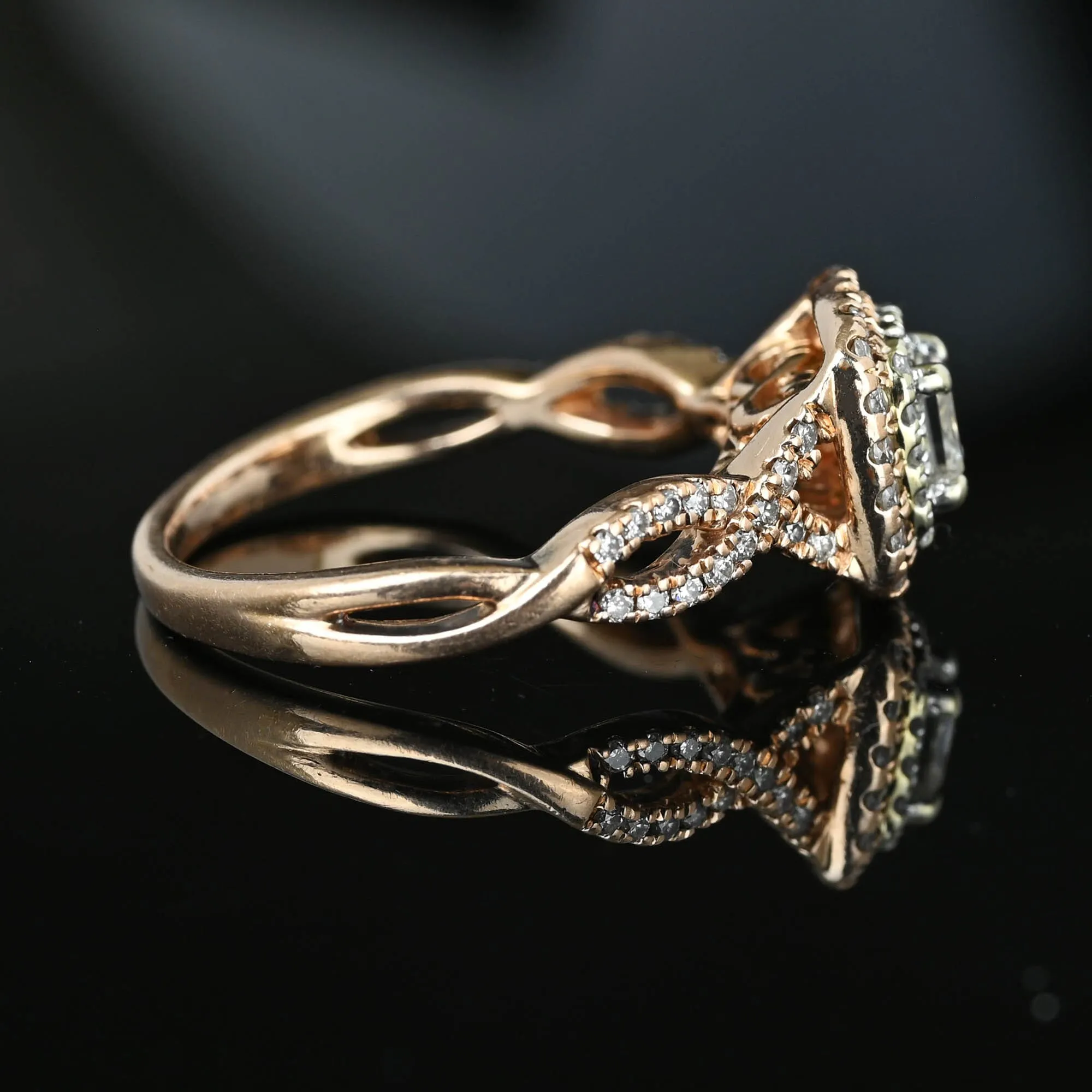 14k Rose Gold Princess Cut Diamond Cluster Engagement Ring