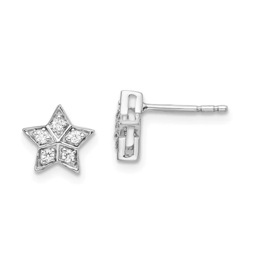 14K White Gold Diamond Star Post Earrings