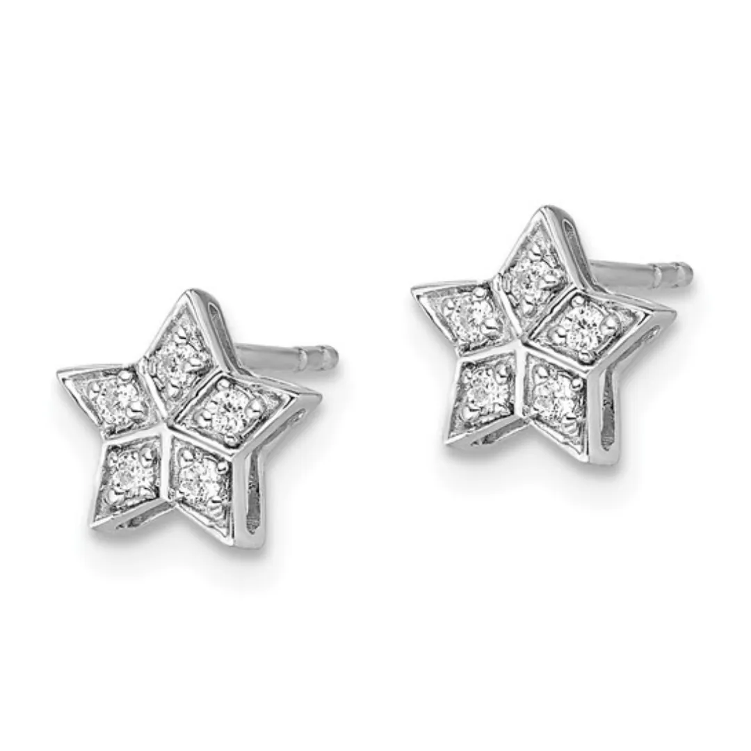 14K White Gold Diamond Star Post Earrings