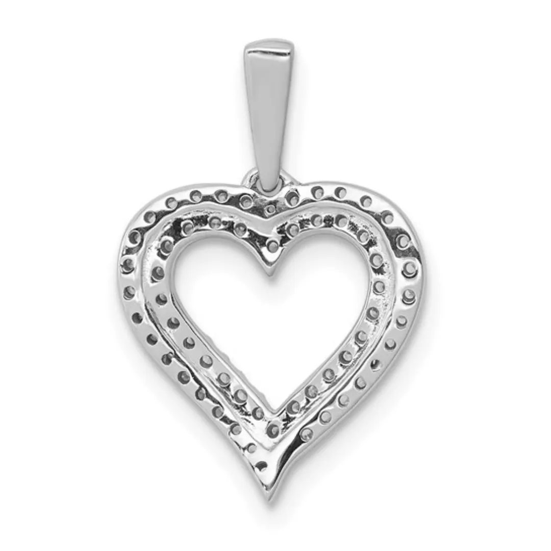 14K White Gold Diamond Two Row Heart Pendant Lab Grown