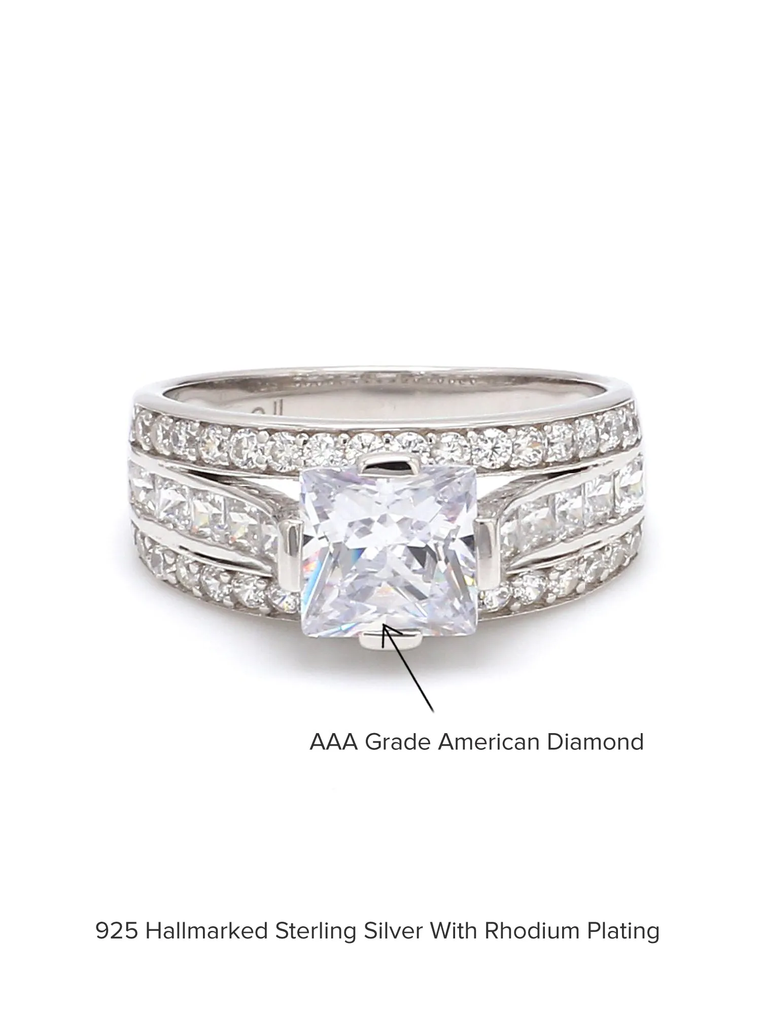 1.5 Carat Princess Solitaire Silver Ring With American Diamonds