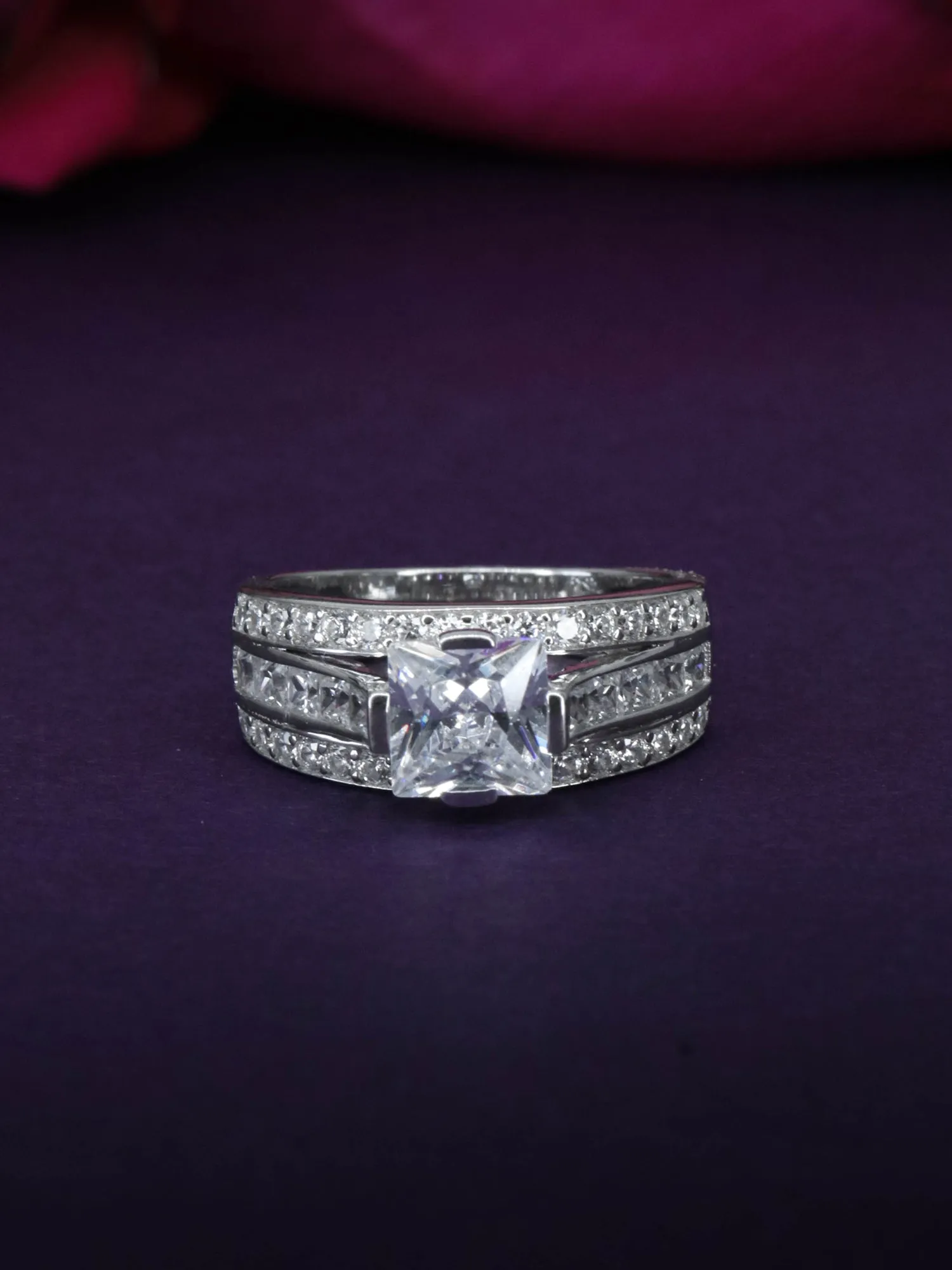 1.5 Carat Princess Solitaire Silver Ring With American Diamonds