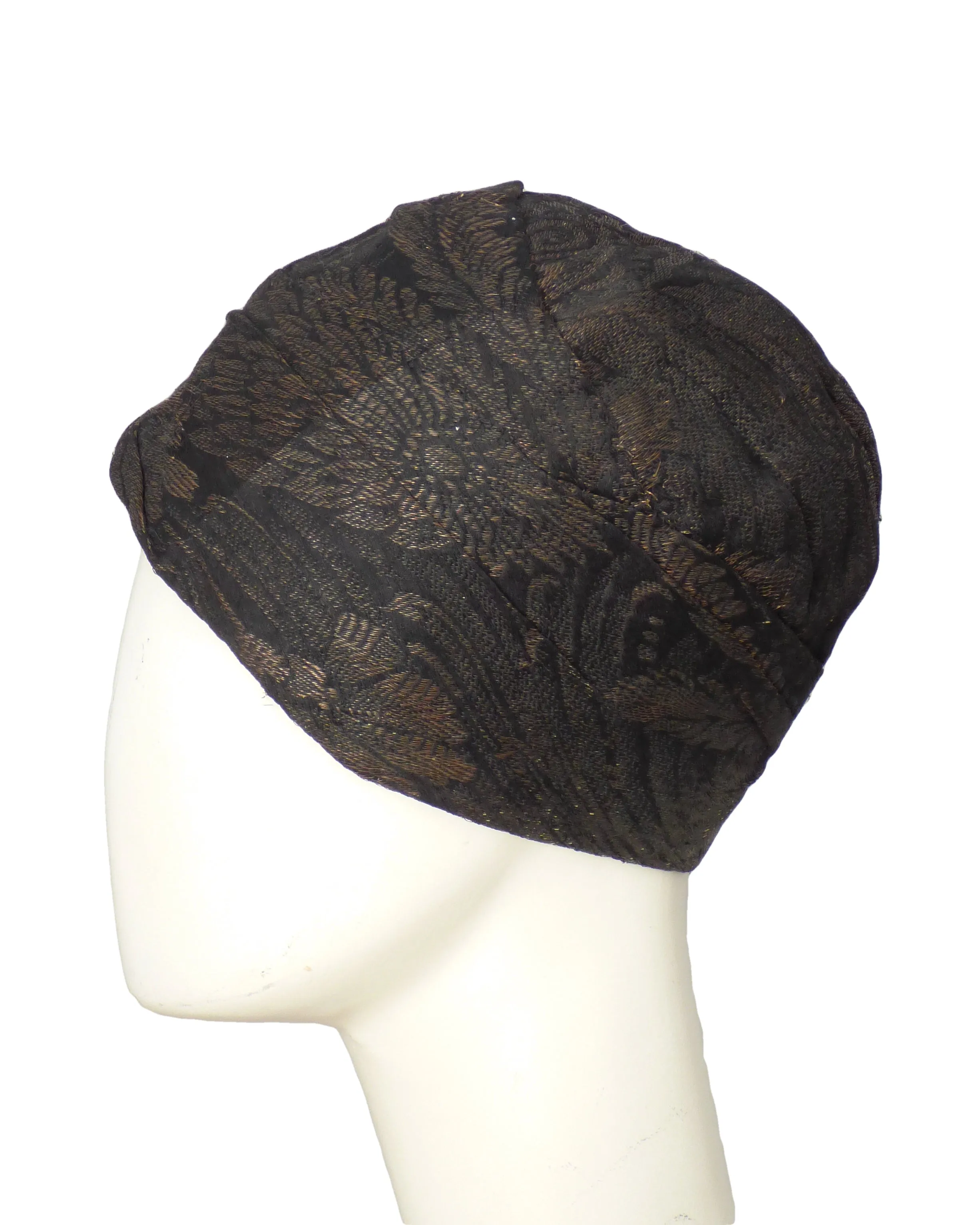 1920s Gold & Black Brocade Cloche