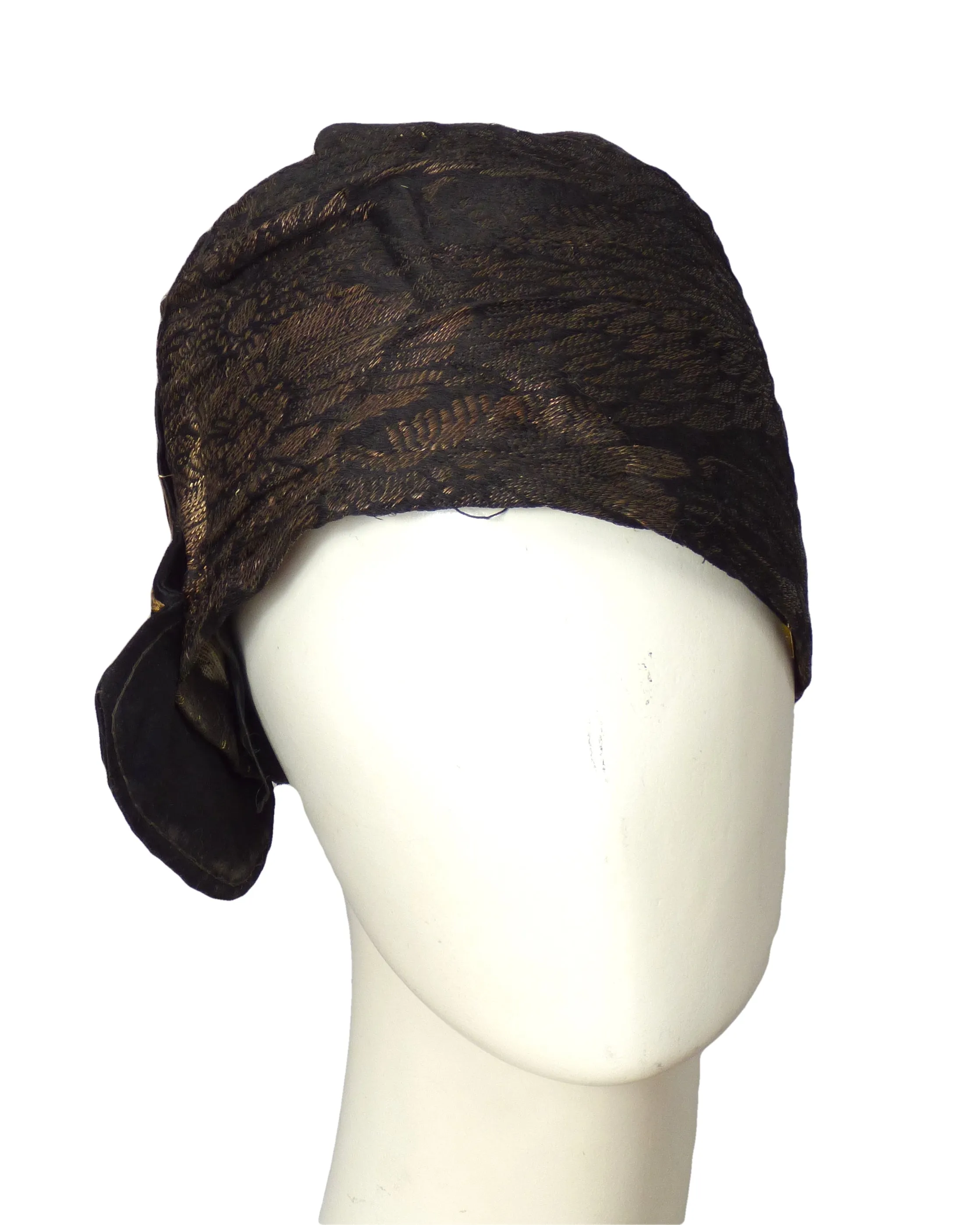 1920s Gold & Black Brocade Cloche