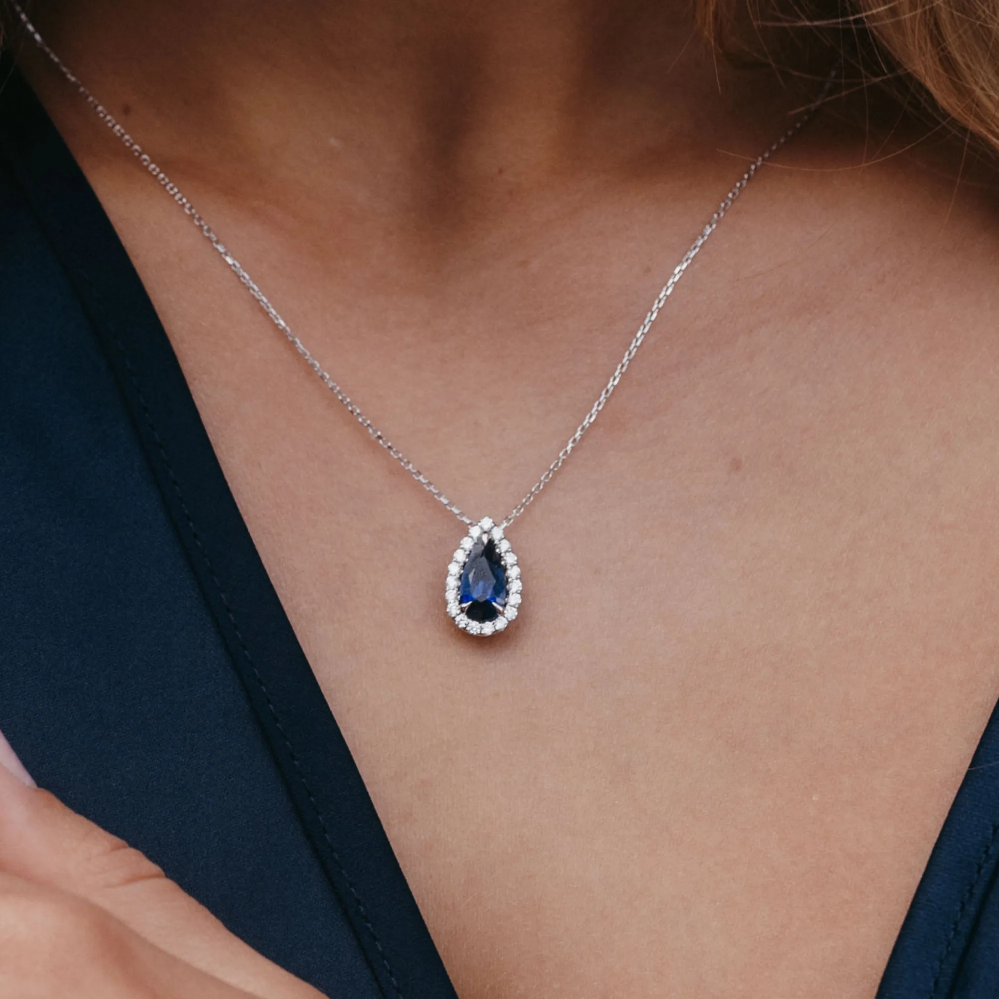 3.18CT Blue Sapphire & Diamond Halo Pendant