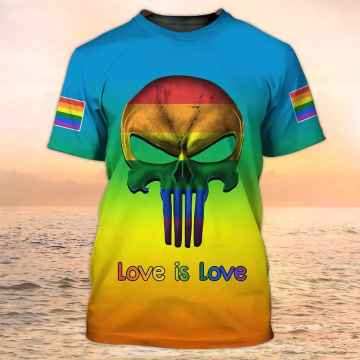 3D All Over Print Skull Pride Shirts, Rainbow LGBT Shirts, Skull LGBT Shirt, Love is Love Shirt