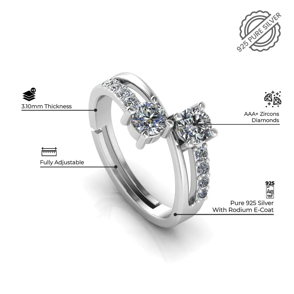 925 Pure Sterling Silver Cubic Zircon Freesize and Stardom Mens  Couple's Ring