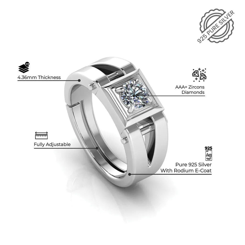 925 Pure Sterling Silver  Designer Zircon and Stardom Mens Couple's Ring