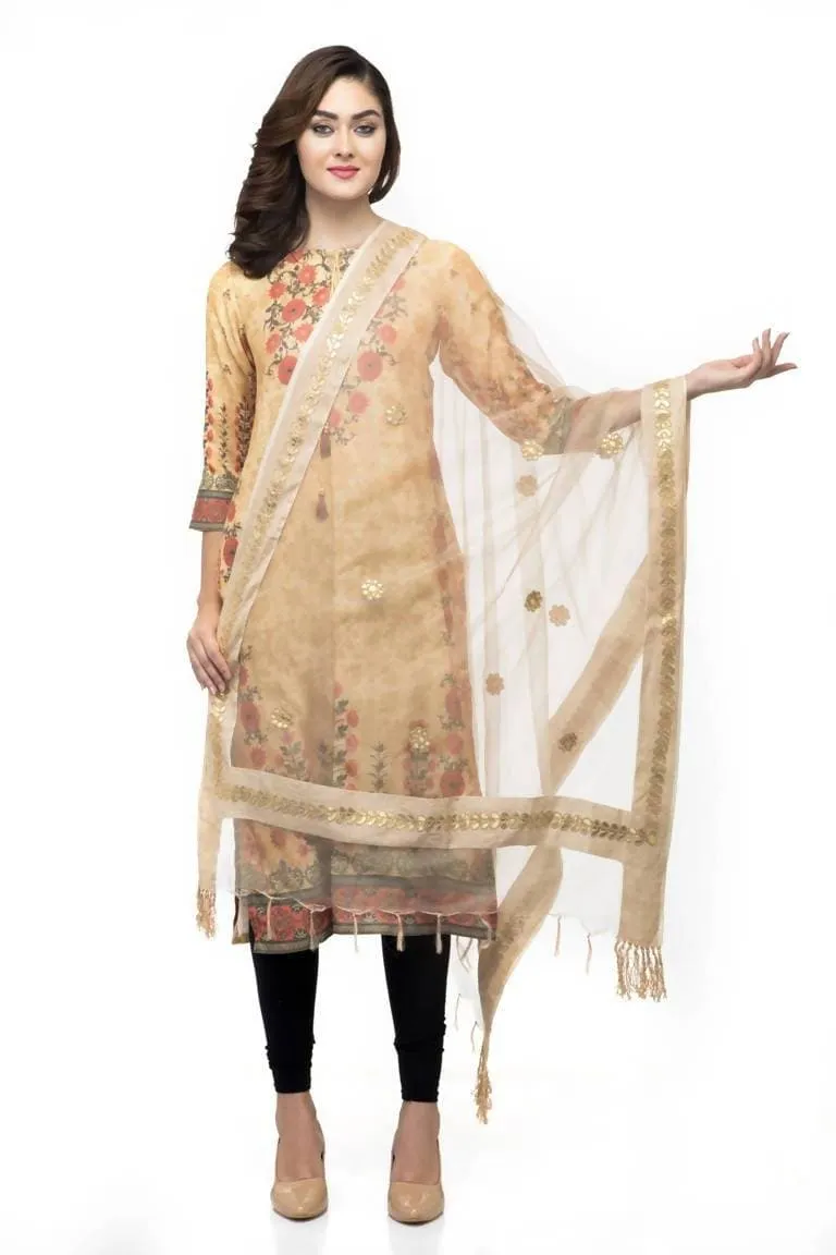 A R Silk Women's Orgenza Cotton Gota Work Golden Fancy Dupatta