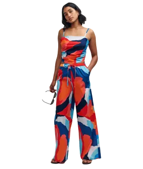 Abstract Print Wide Leg Drawstring Beach Trousers - Multi