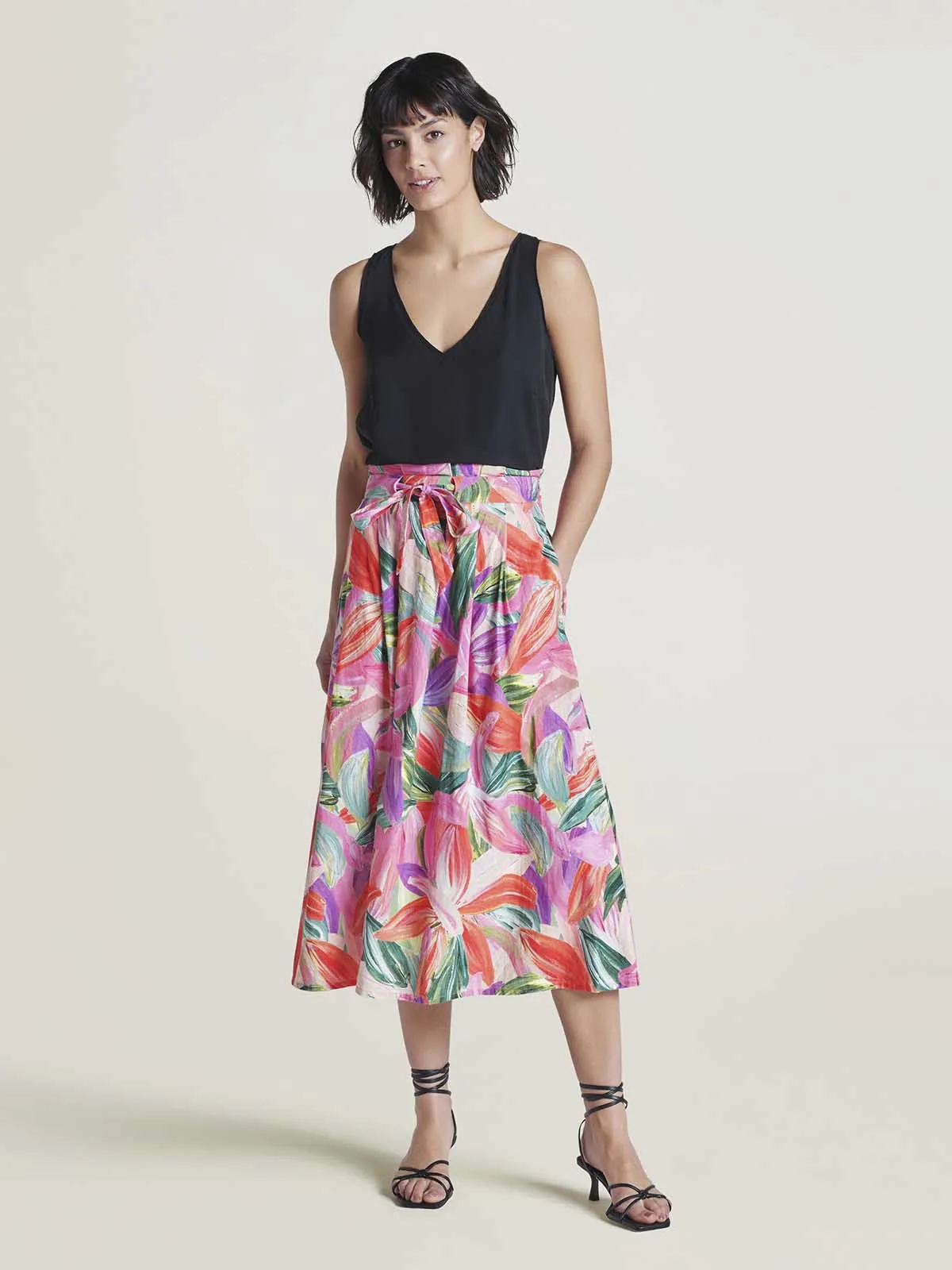 Adella Hemp Tropical Pleated Skirt - Multi