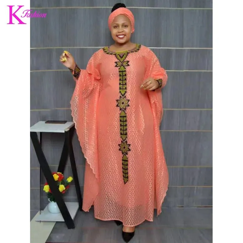 African Plus Size Embroidered Long Robe for Women – Lined with Headscarf, Modest Muslim Wear