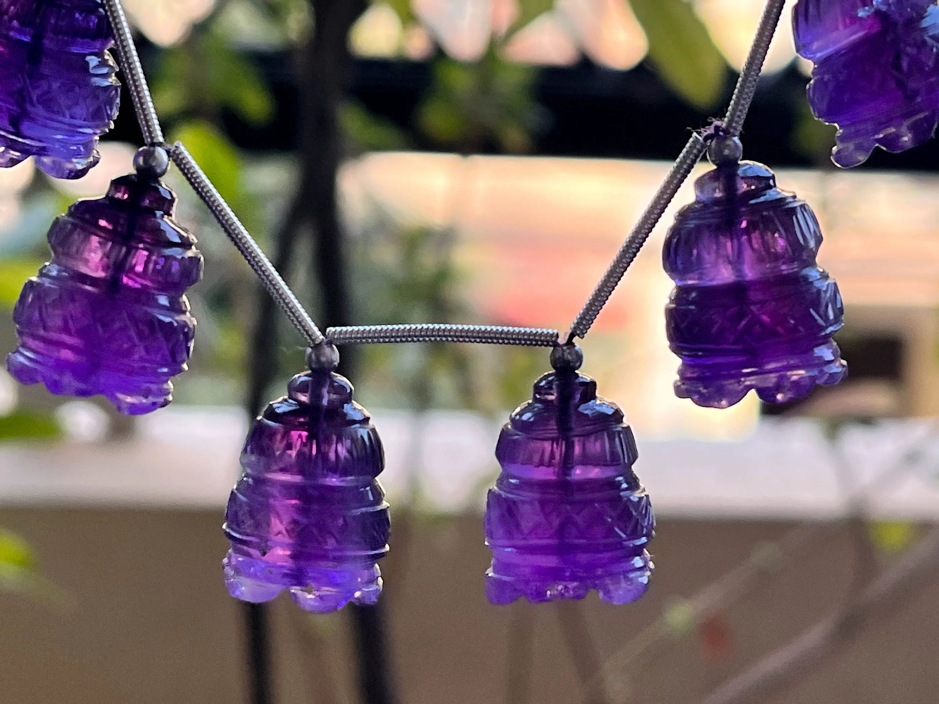 Amethyst Flower Carved Bell Shape Beads