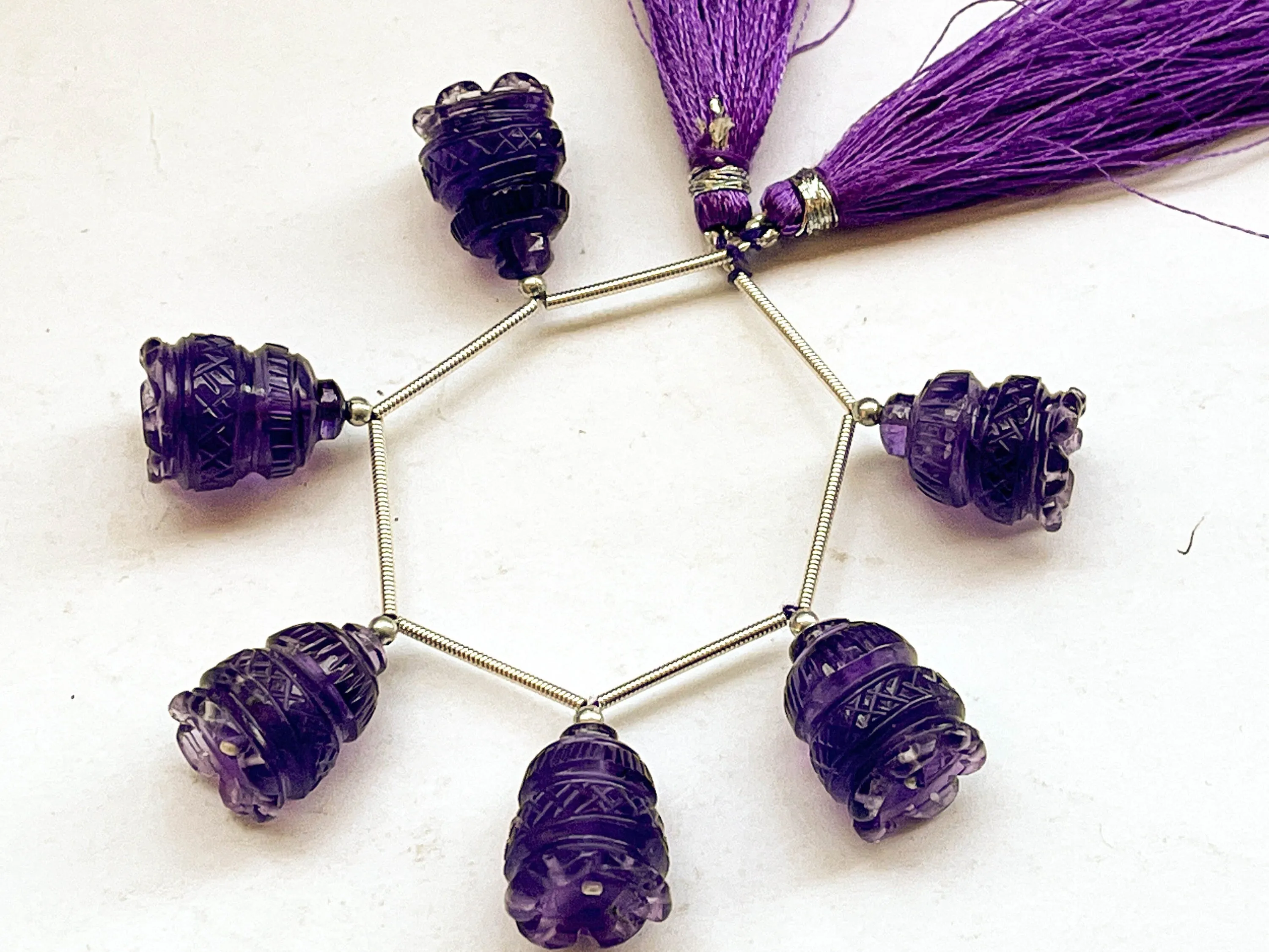 Amethyst Flower Carved Bell Shape Beads