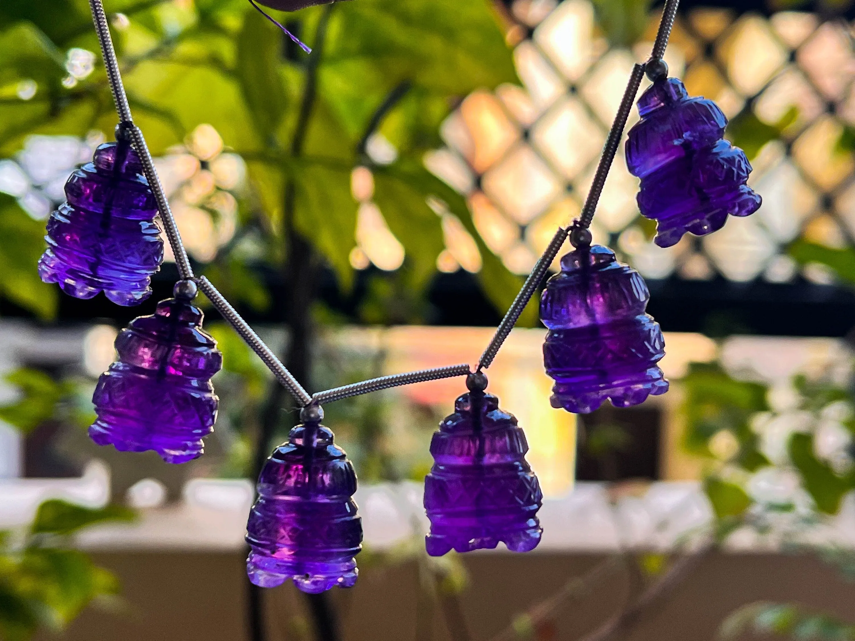 Amethyst Flower Carved Bell Shape Beads