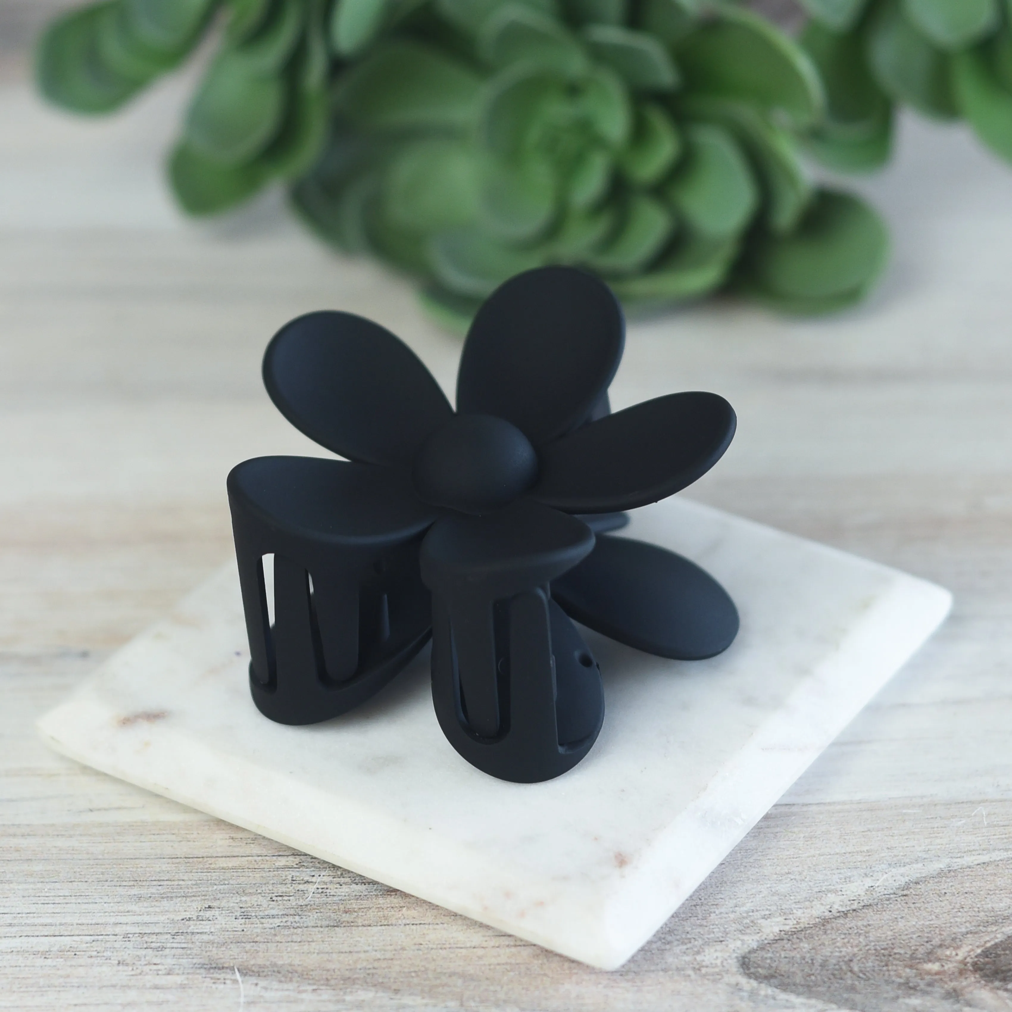 Andrea Large Flower Hair Clip-Black