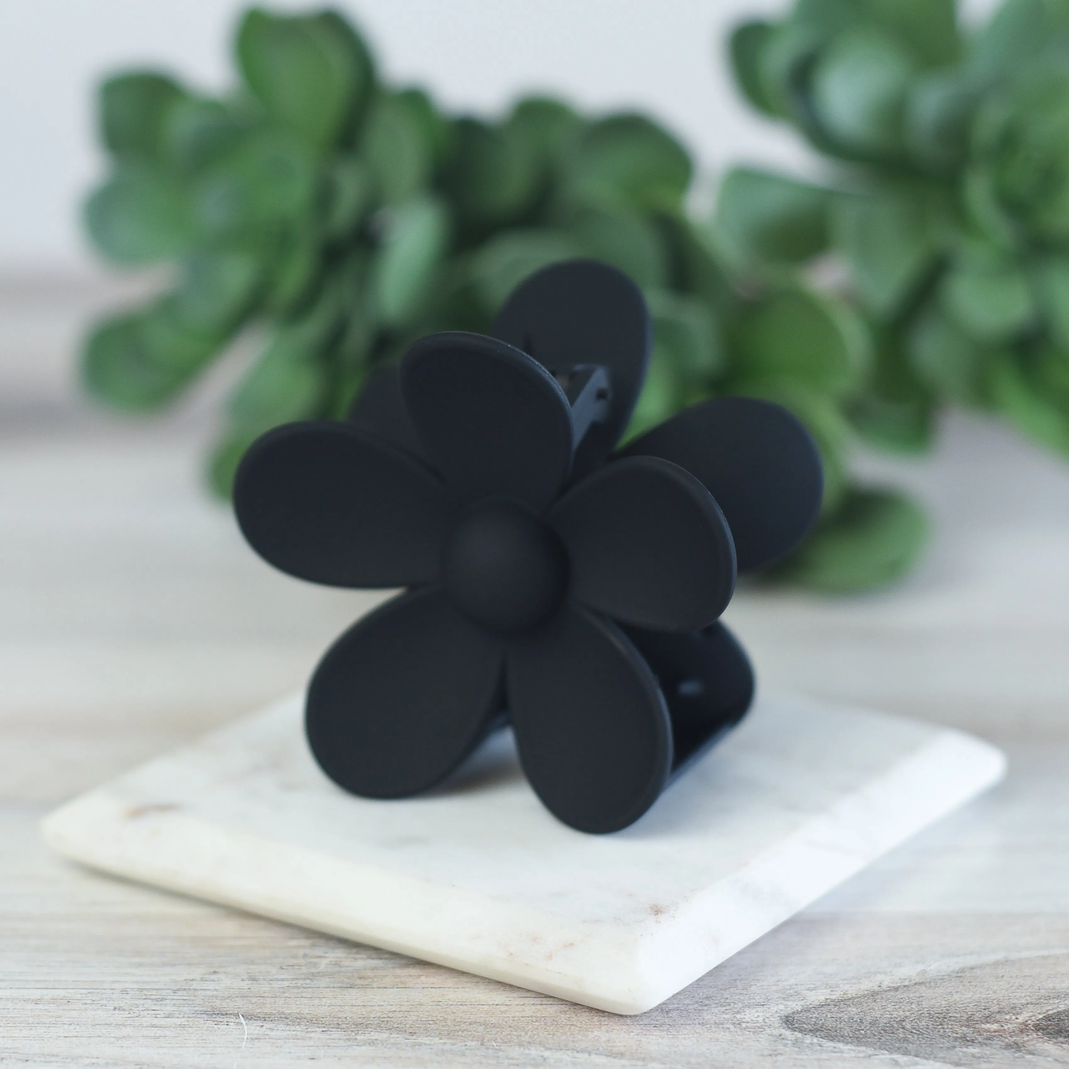 Andrea Large Flower Hair Clip-Black