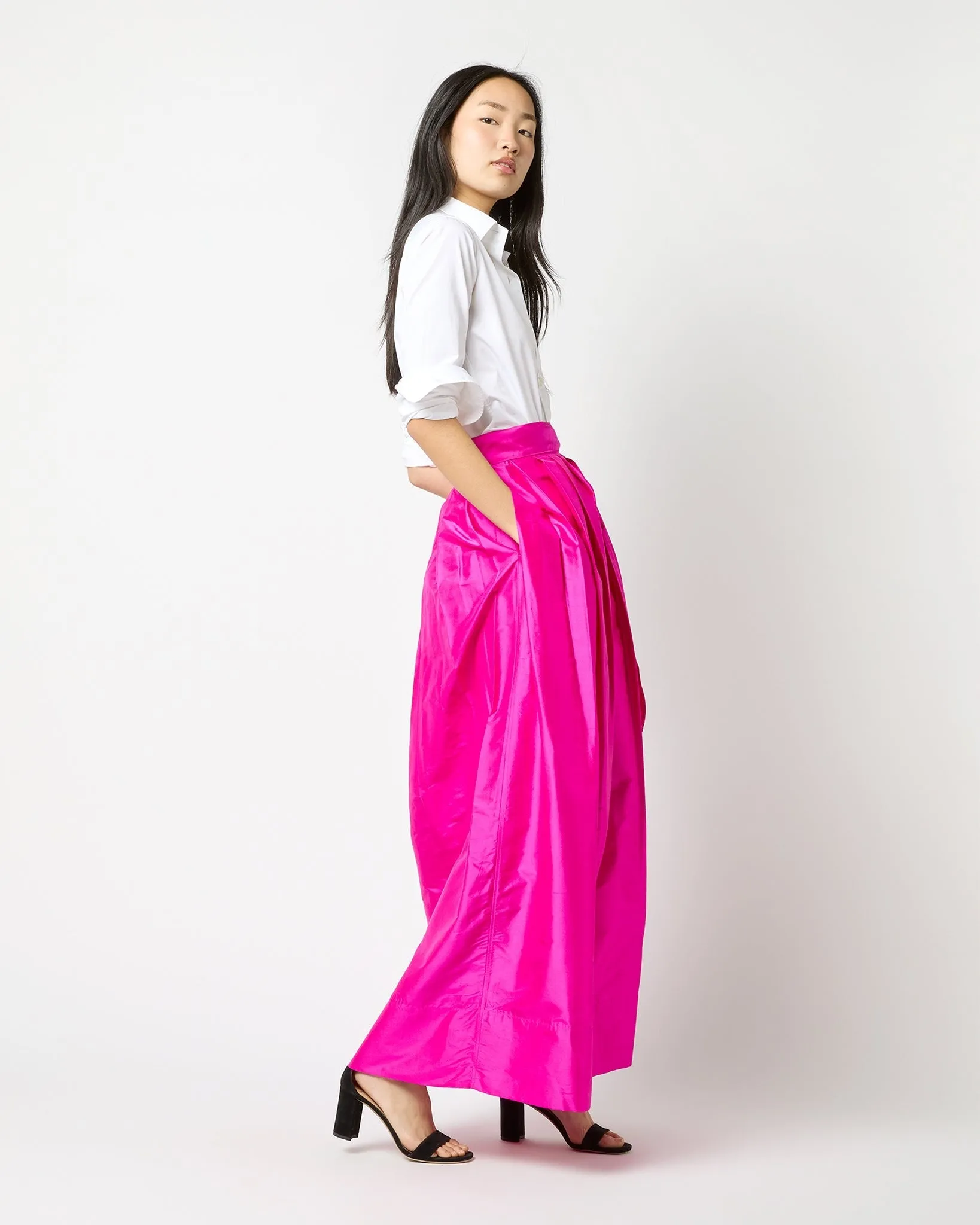 Ann Mashburn Pleated Wrap Skirt Magenta Silk Shantung