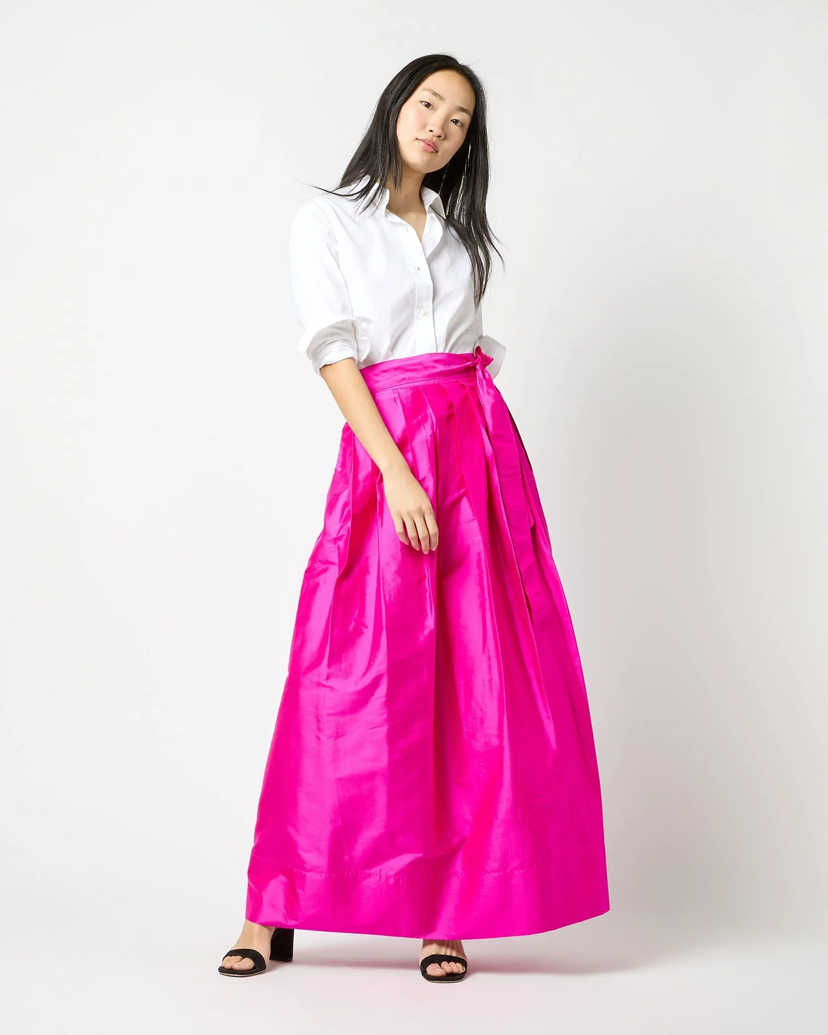 Ann Mashburn Pleated Wrap Skirt Magenta Silk Shantung