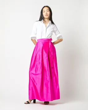 Ann Mashburn Pleated Wrap Skirt Magenta Silk Shantung