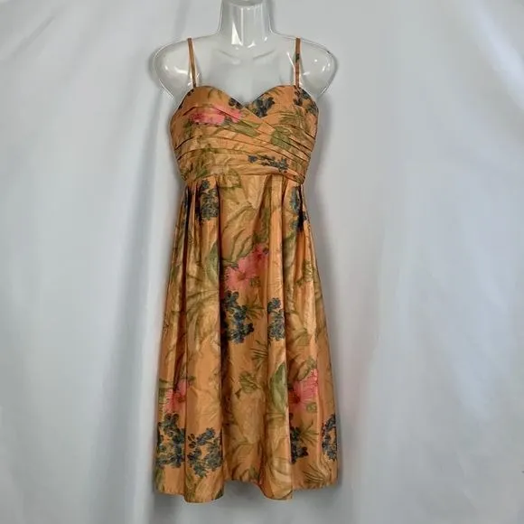 Anthropologie NWT Orange Print Pleated Bodice Dress