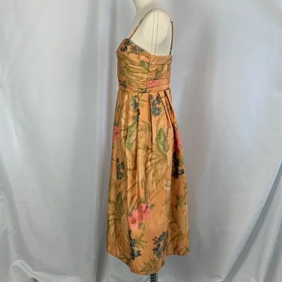 Anthropologie NWT Orange Print Pleated Bodice Dress