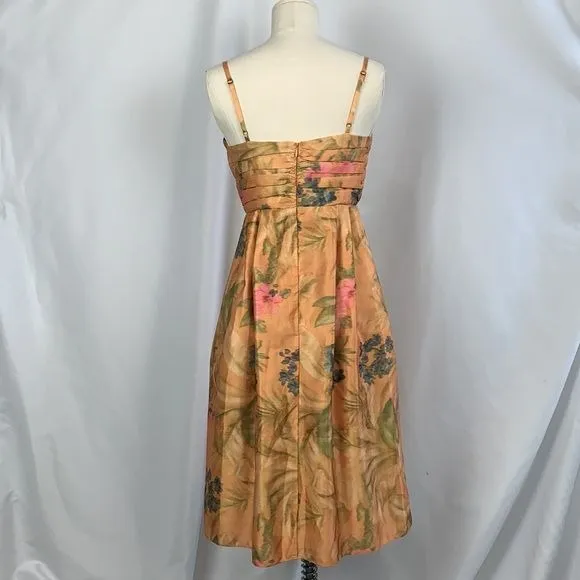 Anthropologie NWT Orange Print Pleated Bodice Dress