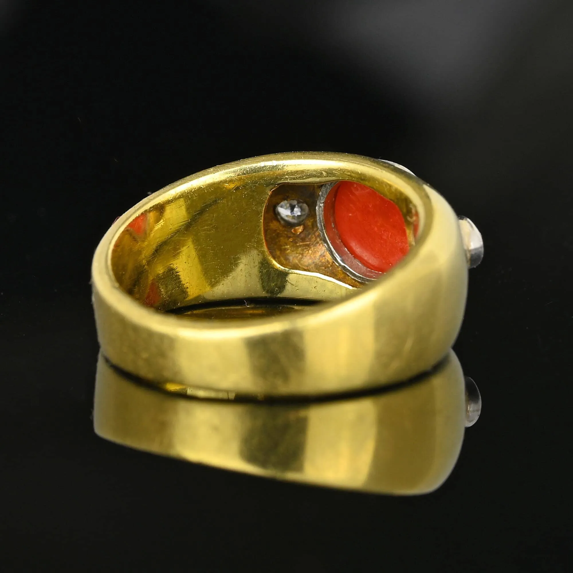 Antique 18K Gold Diamond Mediterranean Coral Ring Band