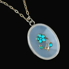 Antique Gold Set Turquoise Forget Me Not Chalcedony Necklace