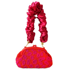 ARNOLDI JEAN Hand-Beaded Clutch, in Red & Pink