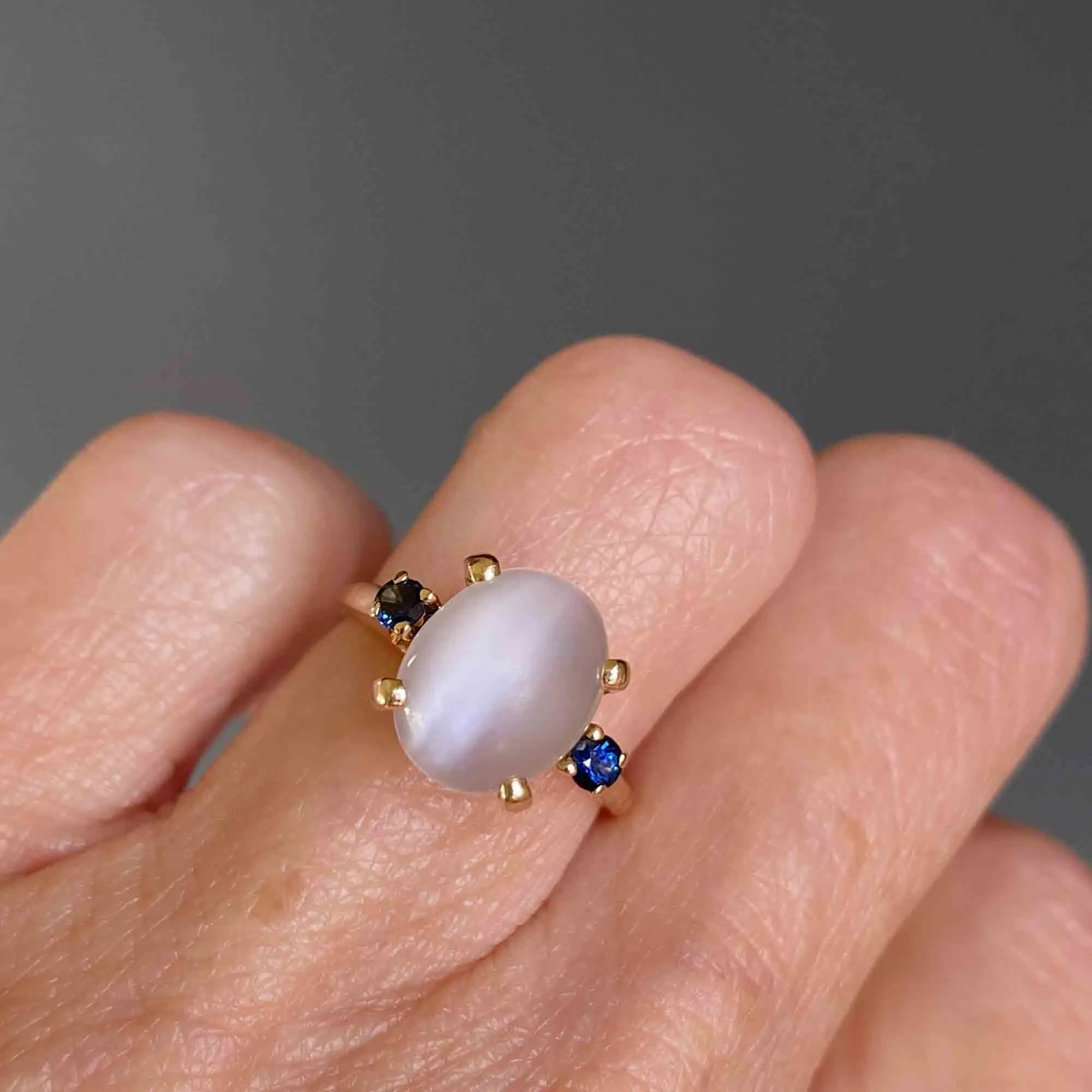 Art Deco 14K Gold Sapphire & Moonstone Ring