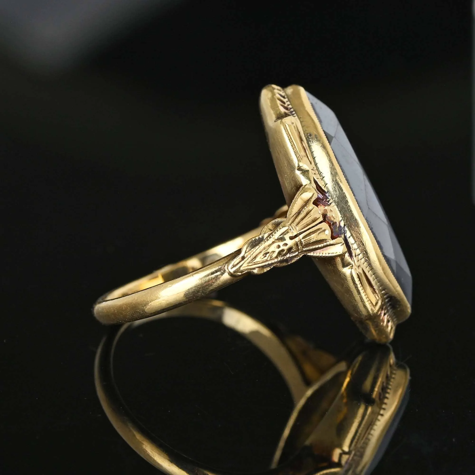 Art Deco Large Marquise Gray Hematite Ring in 10K Gold