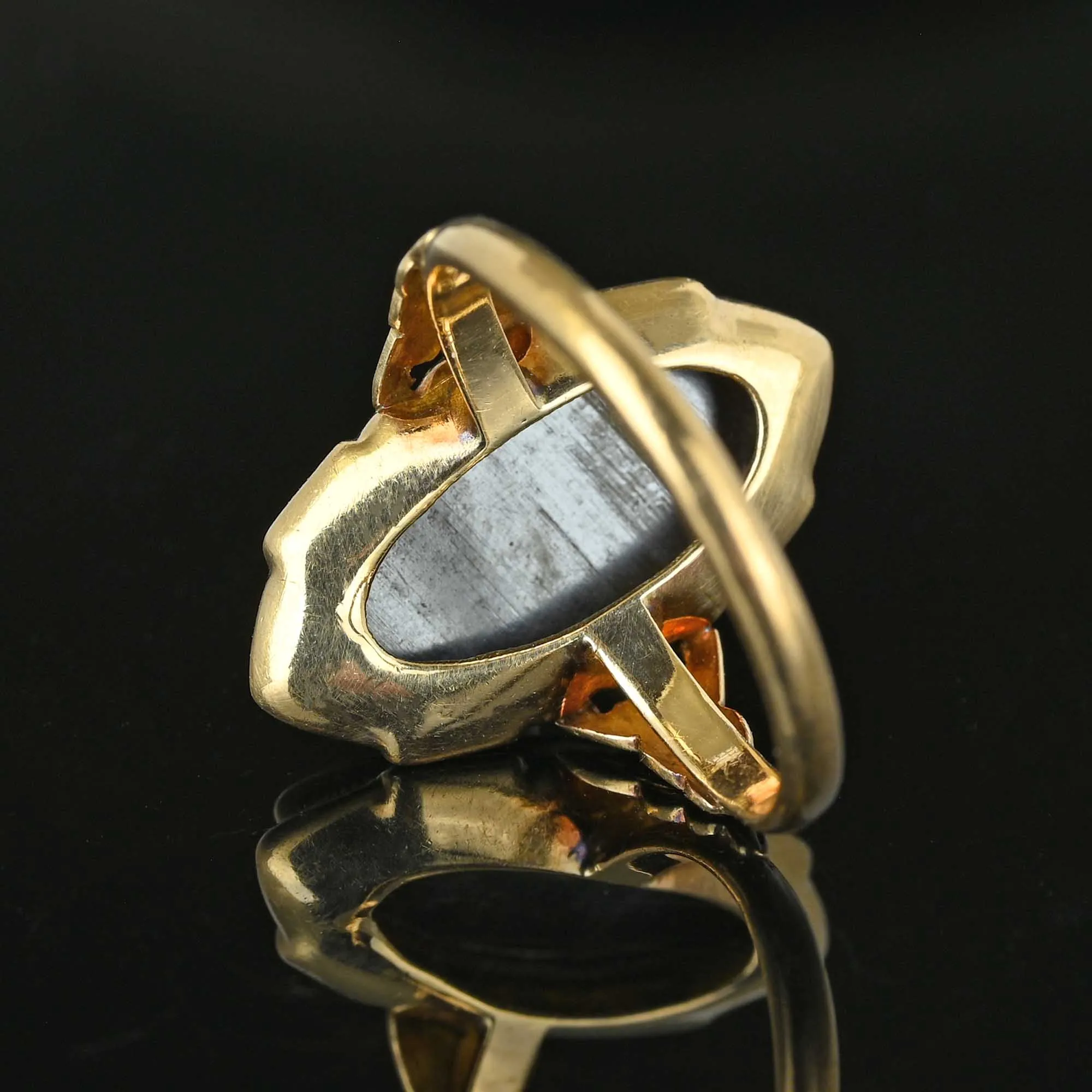 Art Deco Large Marquise Gray Hematite Ring in 10K Gold