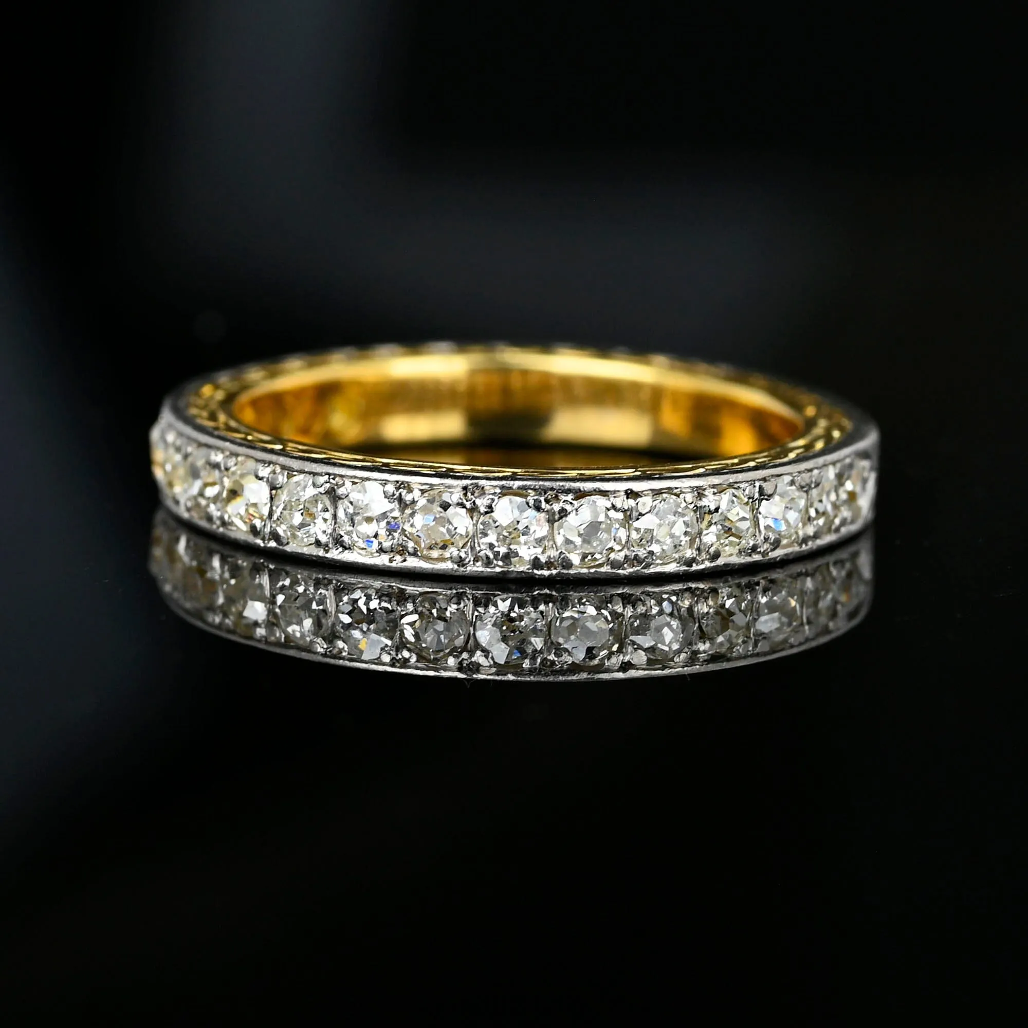 Art Deco Platinum & 18K Gold Mine Cut Diamond Ring Band