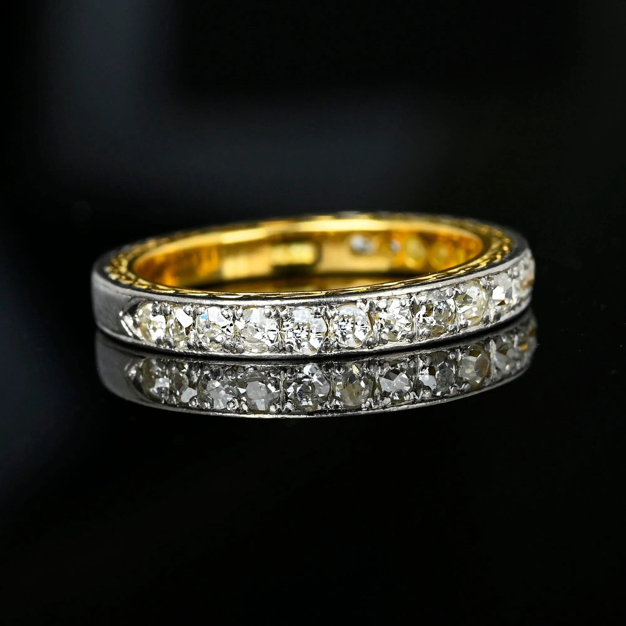 Art Deco Platinum & 18K Gold Mine Cut Diamond Ring Band