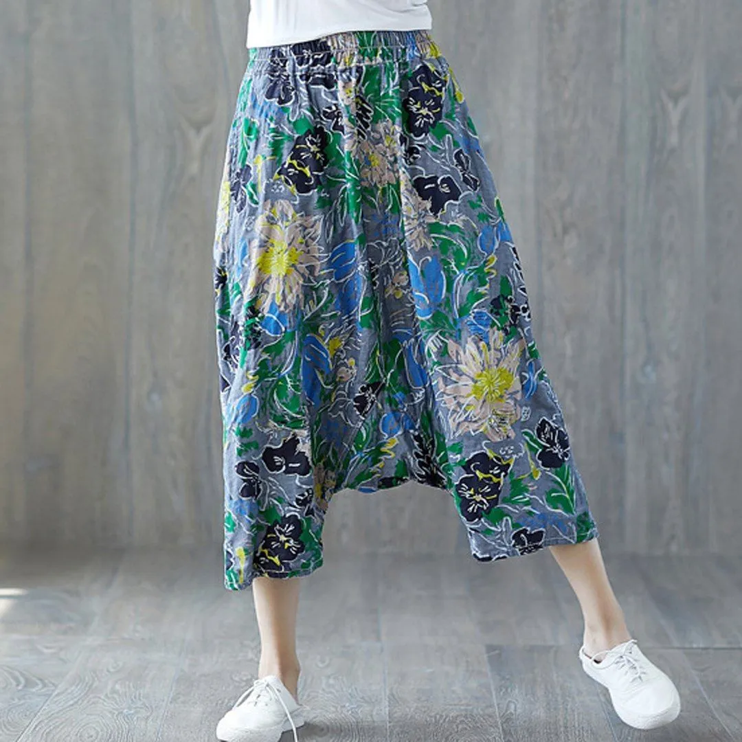 Babakud Floral Drawstring Casual Drop Crotch Loose Ripped Pants