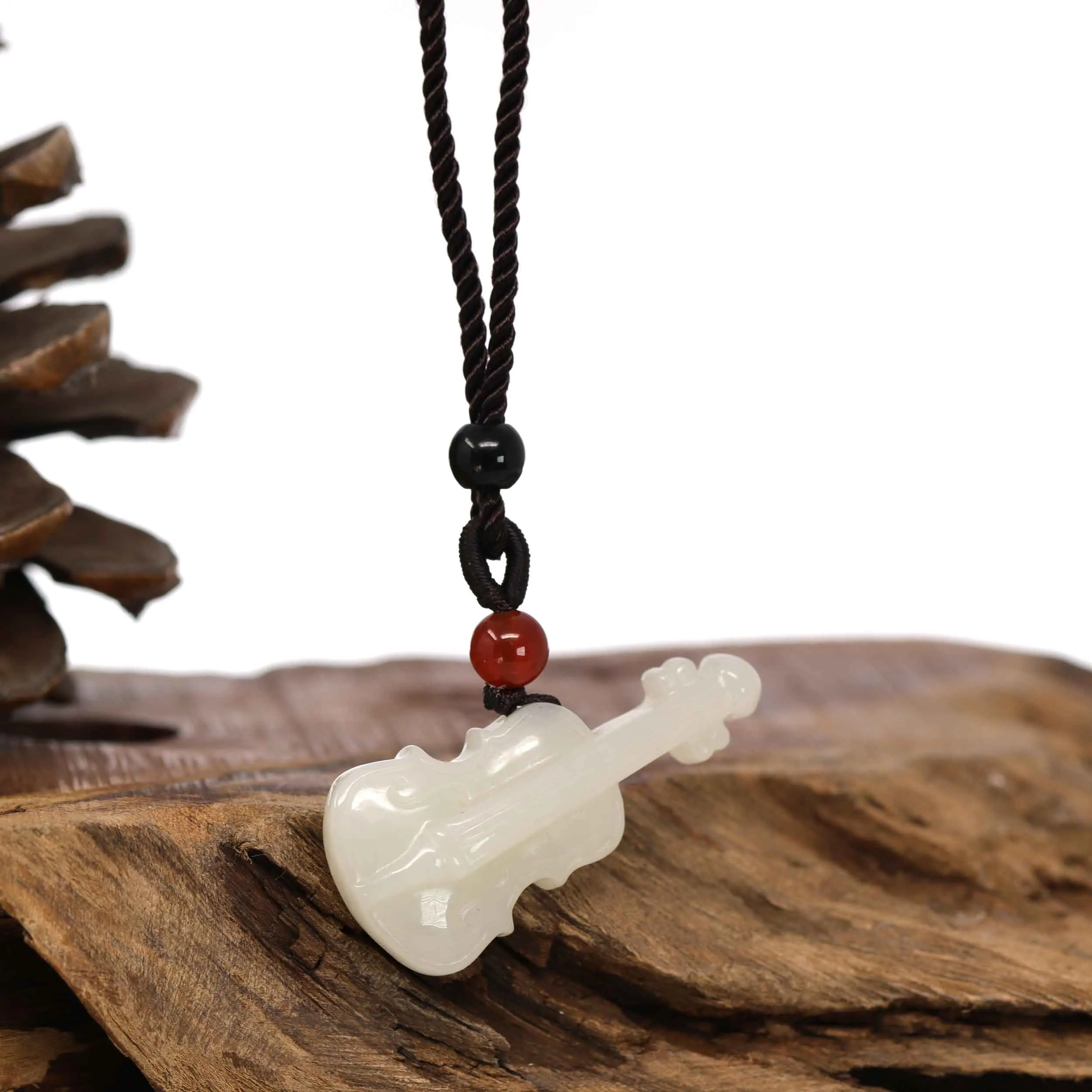 Baikalla? Genuine White Nephrite Jade Violin Pendant Necklace