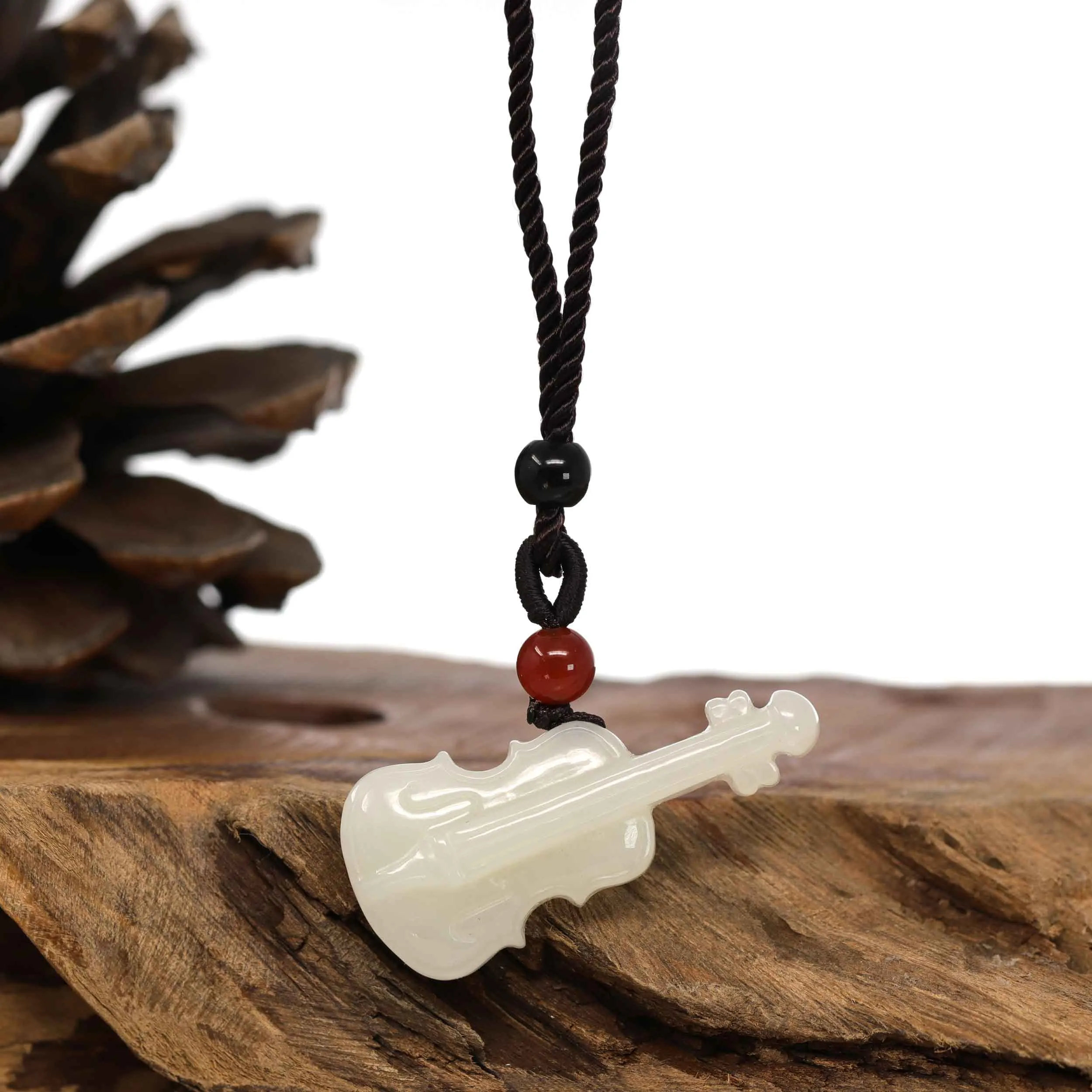 Baikalla? Genuine White Nephrite Jade Violin Pendant Necklace