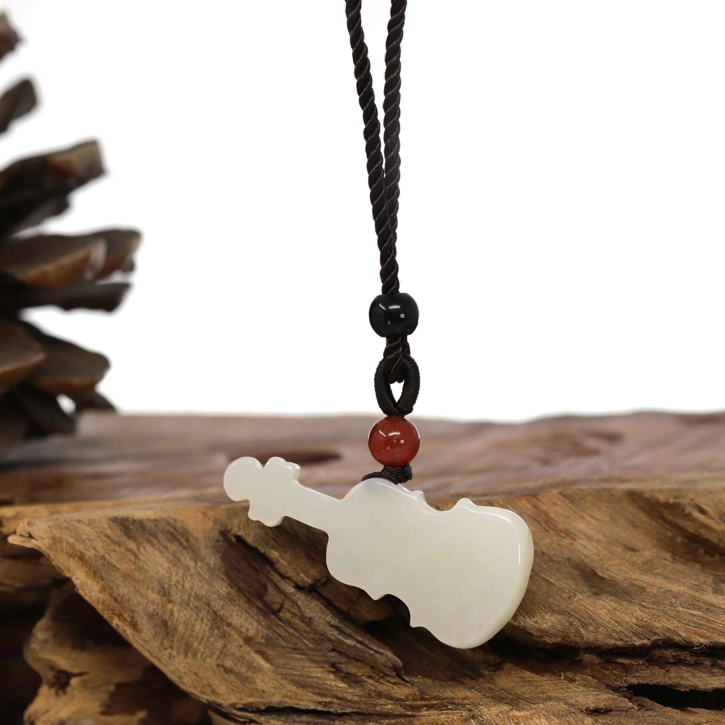 Baikalla? Genuine White Nephrite Jade Violin Pendant Necklace