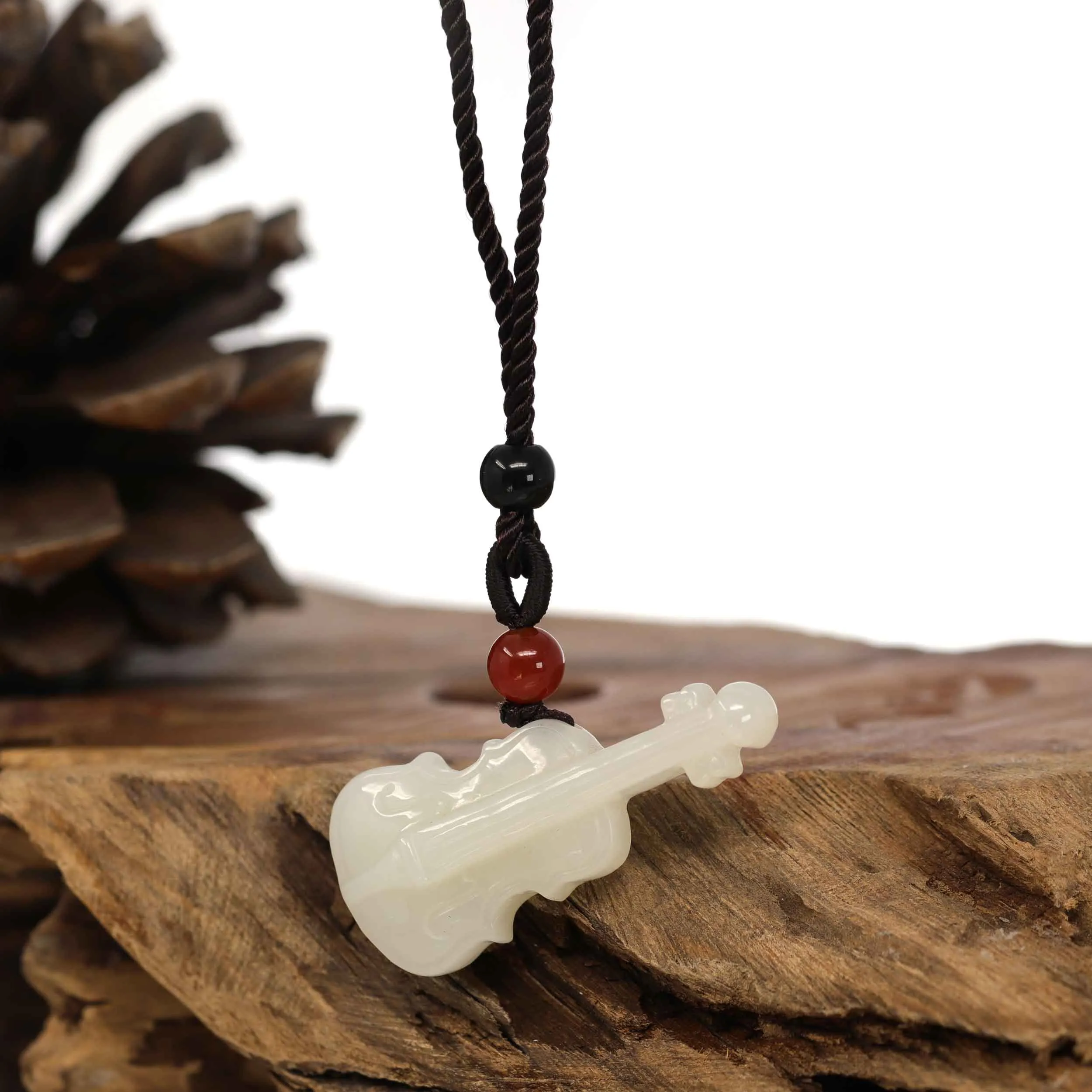 Baikalla? Genuine White Nephrite Jade Violin Pendant Necklace