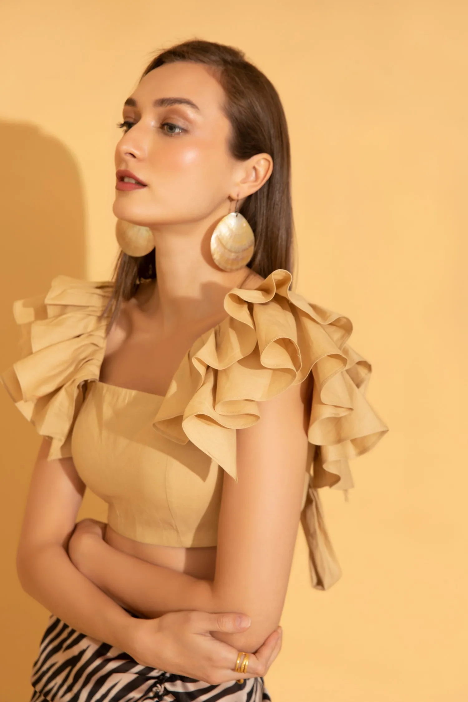 Beige Ruffle Top