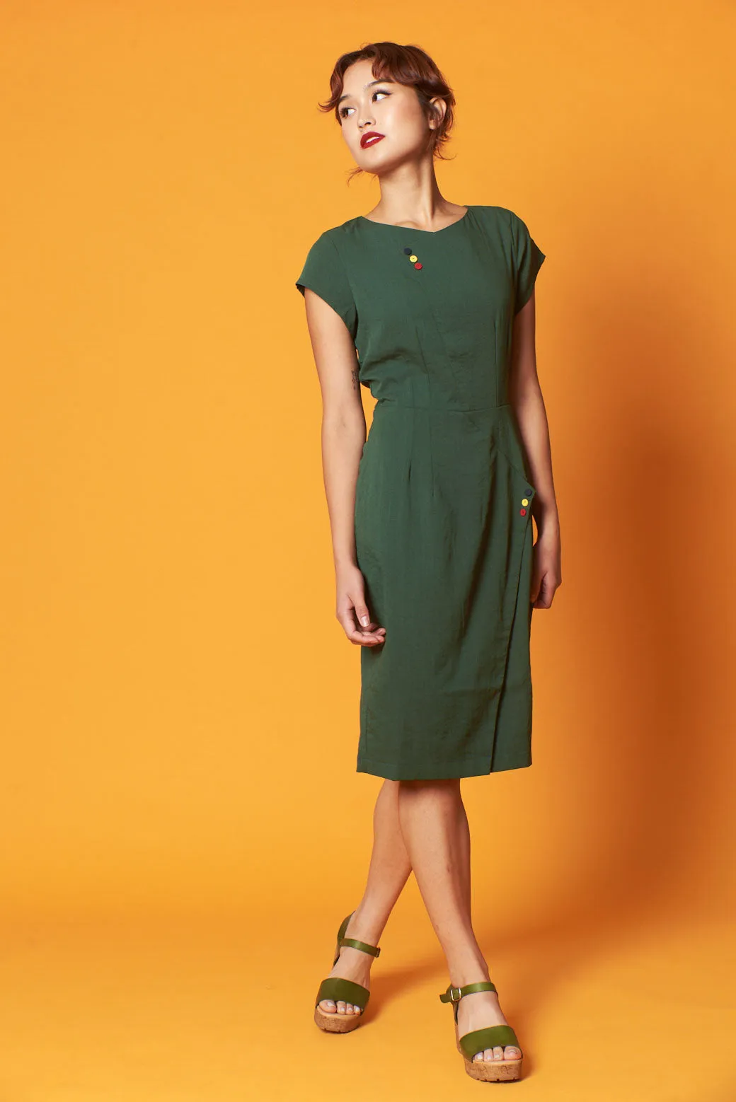 Belluci Bottle Green Linen Dress