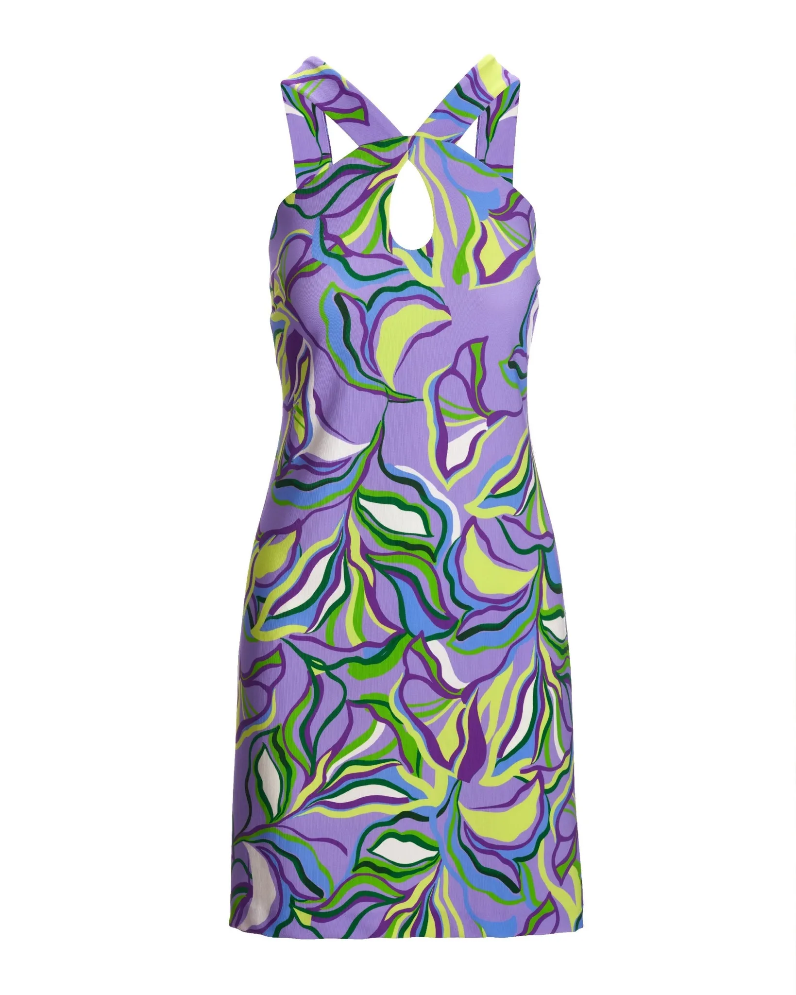 Beyond Travel Abstract Fleurs Keyhole Dress Purple