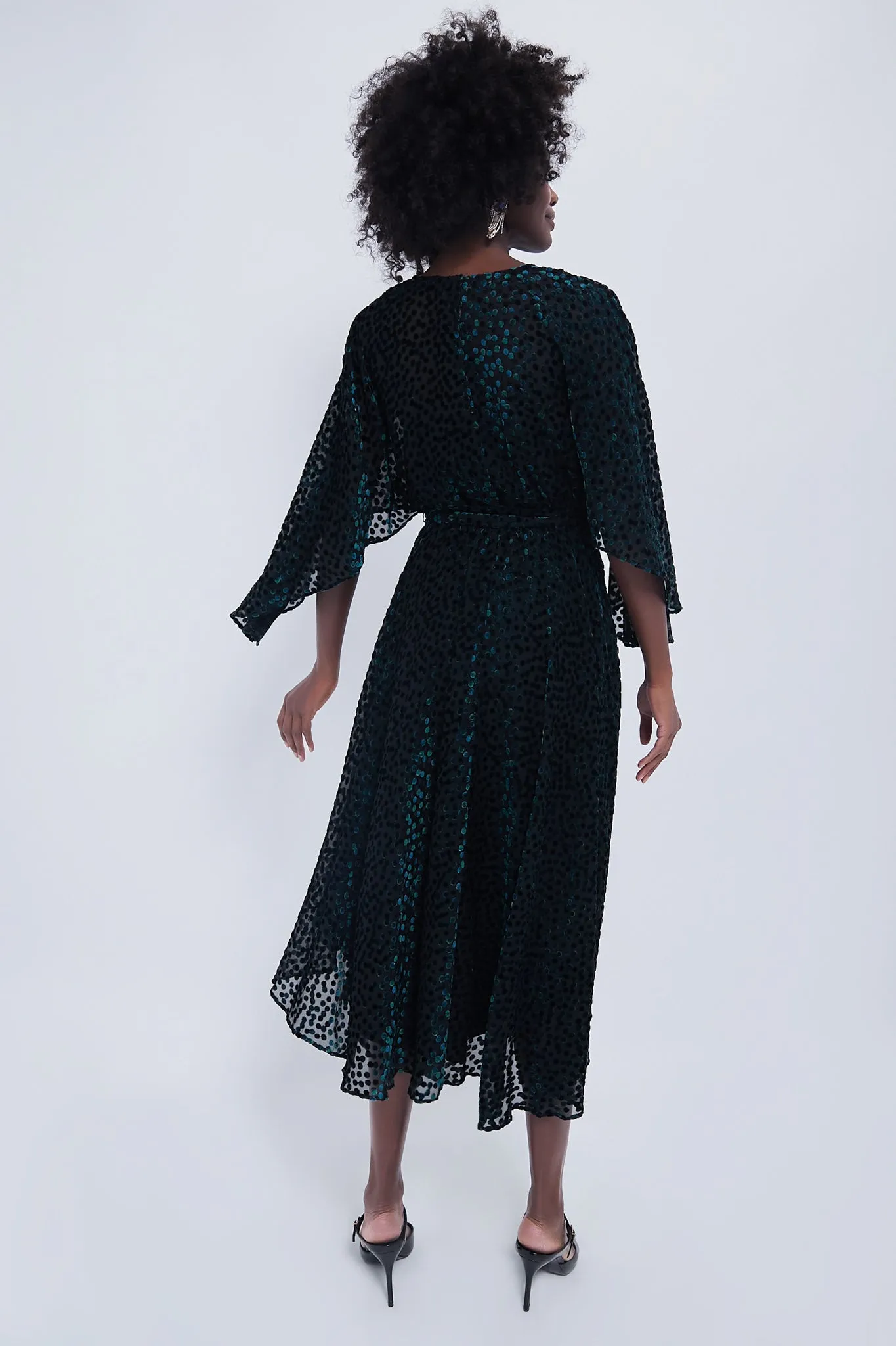 Black Flock Dot Velvet Katrina Dress