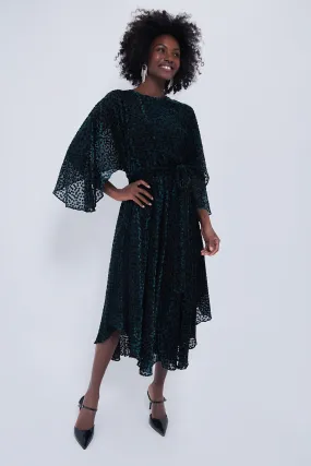 Black Flock Dot Velvet Katrina Dress