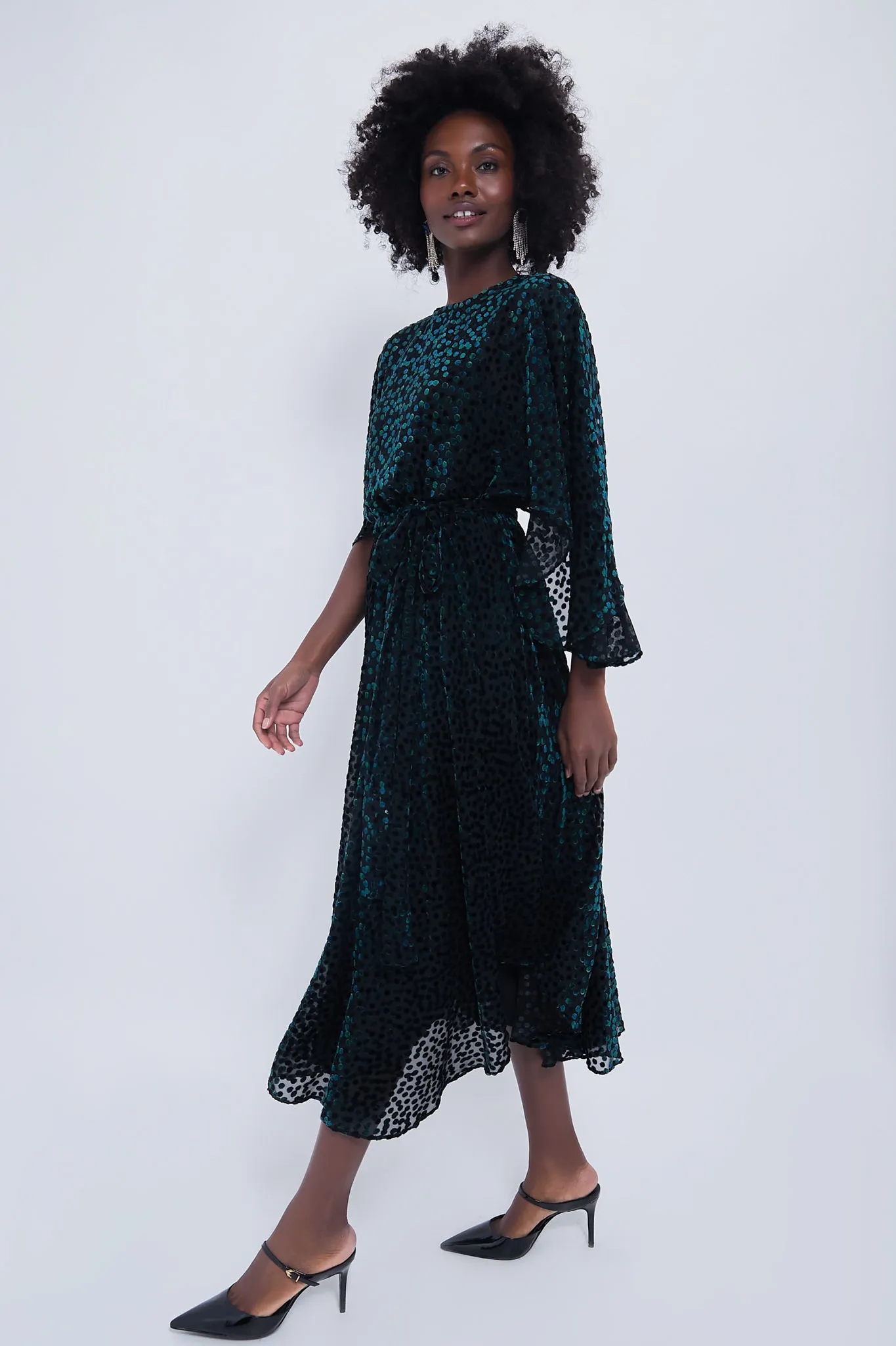 Black Flock Dot Velvet Katrina Dress